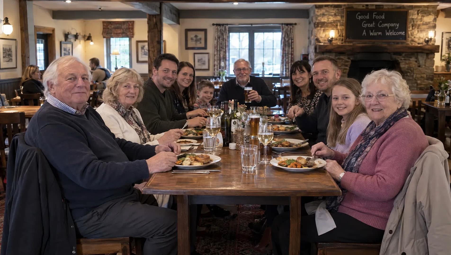 relatives-share-a-meal-around-a-pub-table-during-a-1792701324378 Relatives share a meal around a pub table during a family reunion planned as a private group tour.
